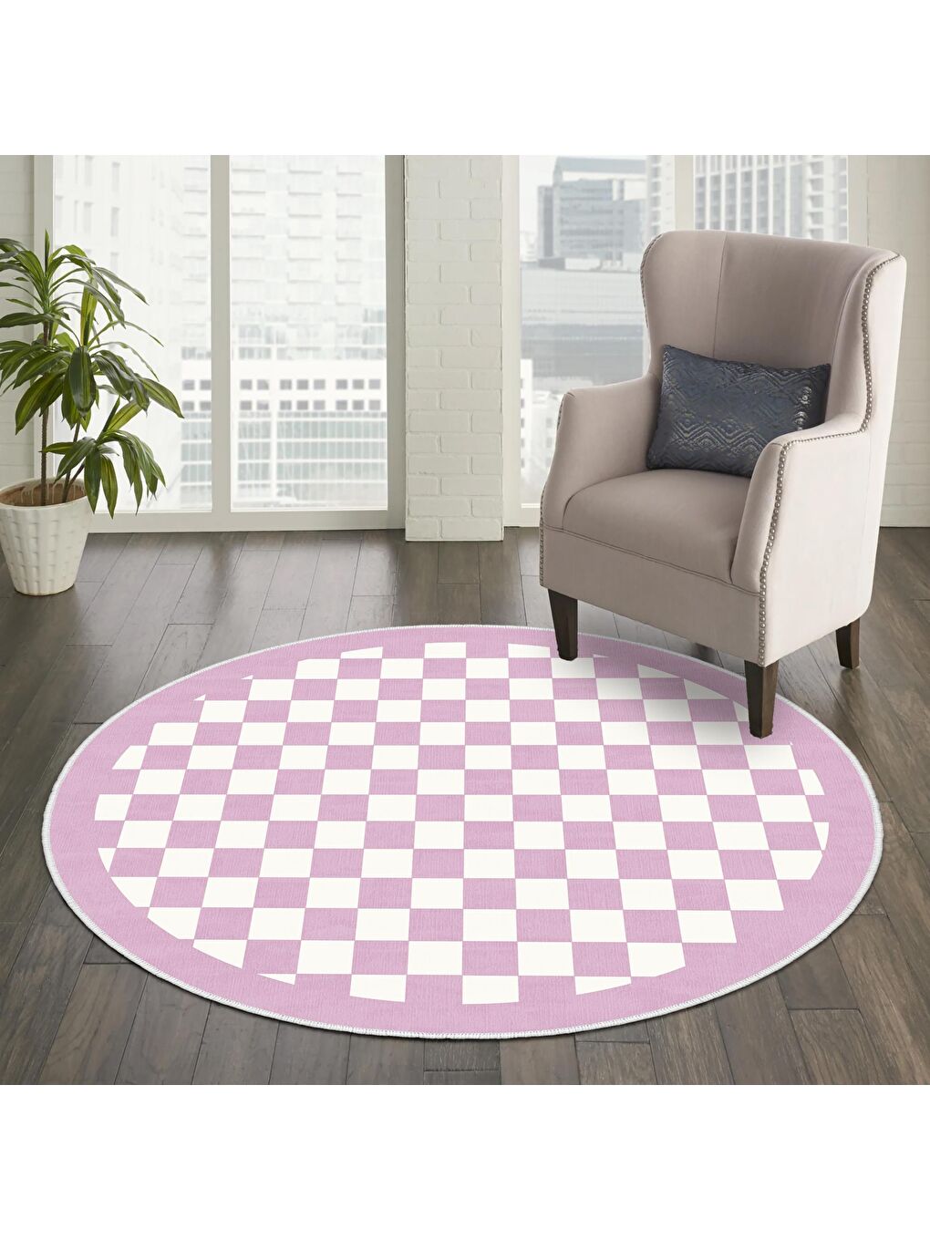 Homefesto Pembe Dekoratif Özel Tasarım Yıkanabilir, Modern Halı 80x80 - 2