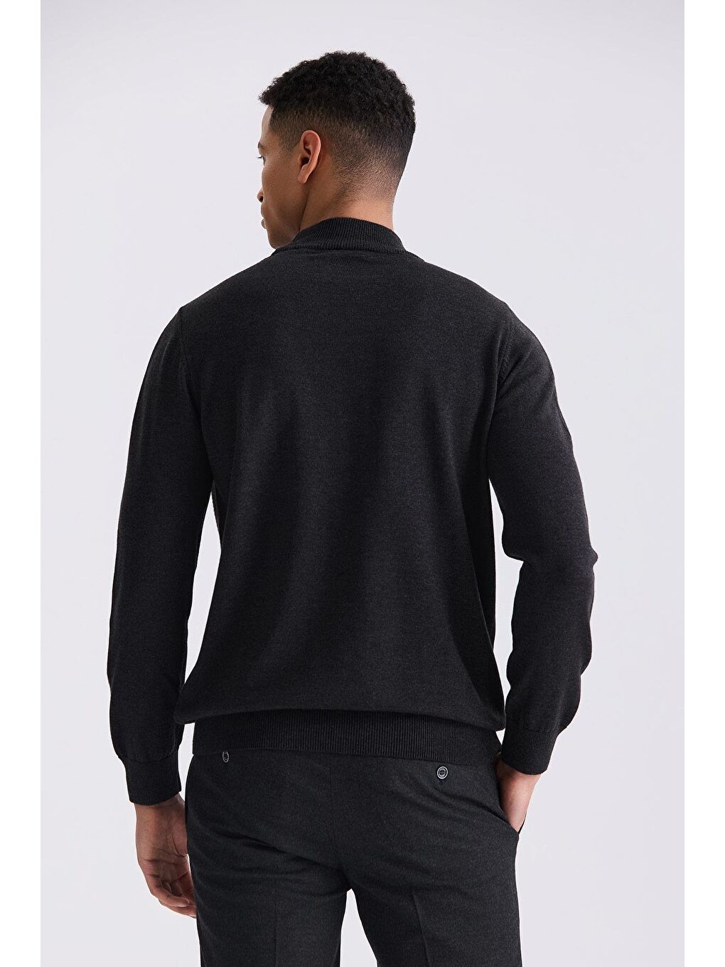 Antrasit Slim Fit Yarım Balıkçı Yaka Triko Kazak-3