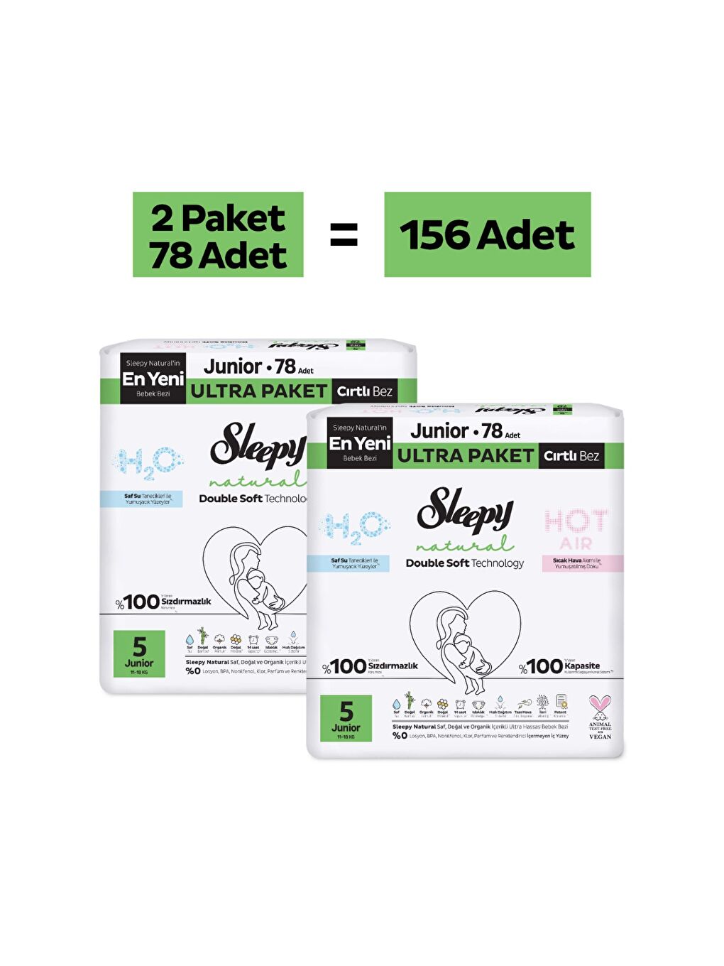 Natural Double Soft Ultra Paket Bebek Bezi 5 Numara Junior 156 Adet-1