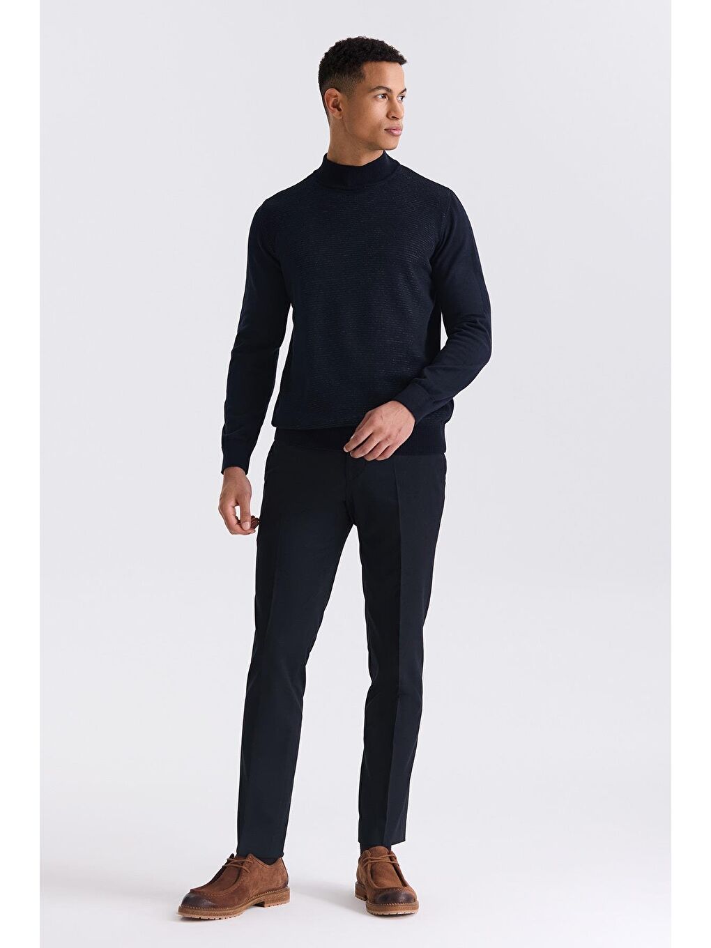 Lacivert Slim Fit Yarım Balıkçı Yaka Triko Kazak-1