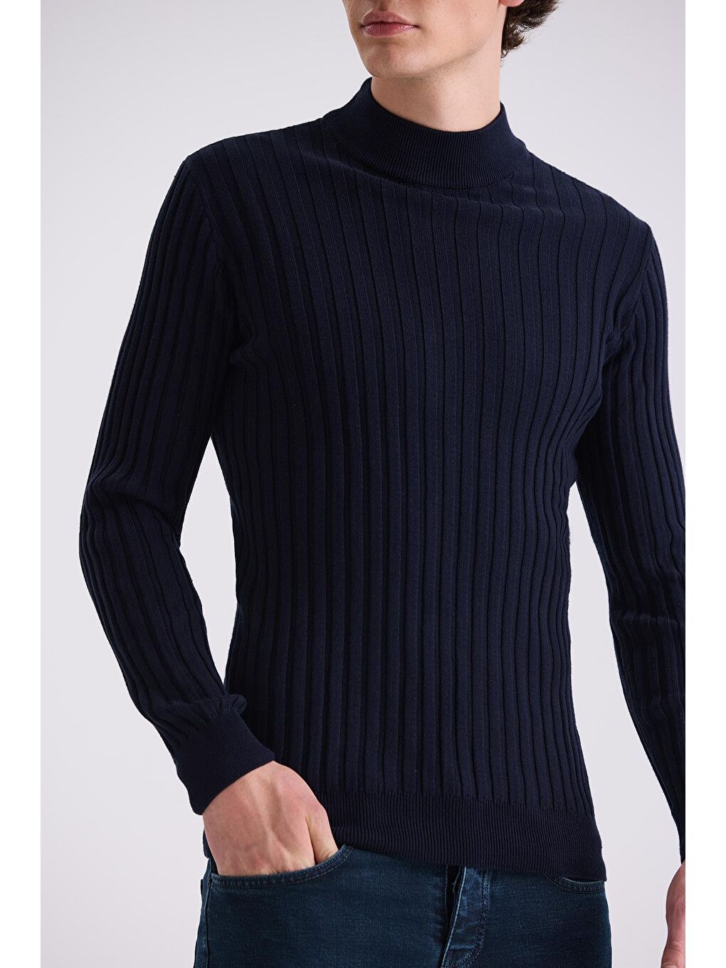 Lacivert Slim Fit Yarım Balıkçı Triko Kazak-2