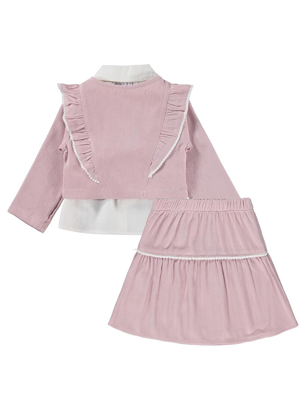 Civil Girls Fırfırlı Ceket Gömlek 3 Lü 2-5 Yaş Takım - Pembe 2-3 Yaş-1