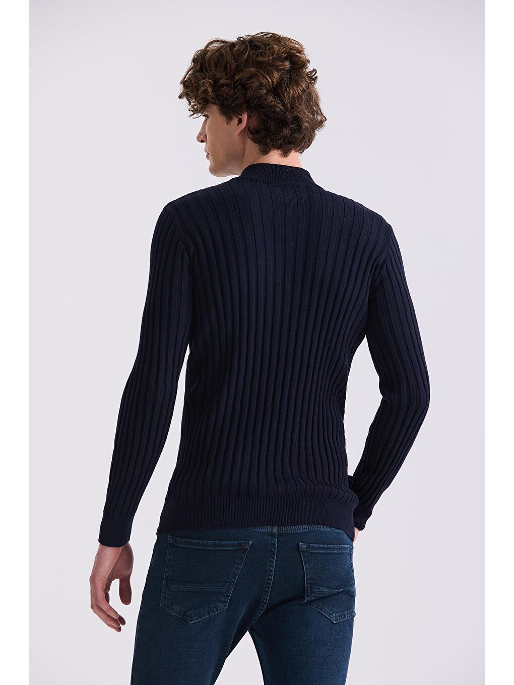 Lacivert Slim Fit Yarım Balıkçı Triko Kazak-3