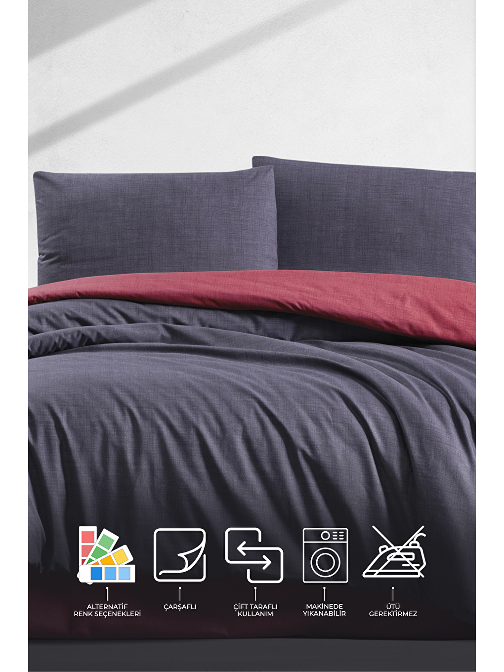 Simple Nevresim Takımı Çift Kişilik (200x220 cm) Bordo-1