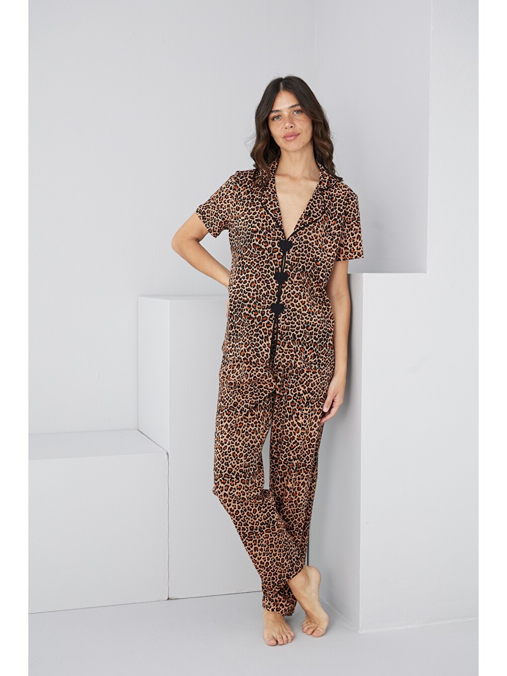 Karışık Biye Detaylı Örme Pijama Takım7891-1
