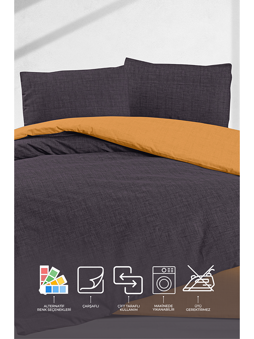 Simple Nevresim Takımı Çift Kişilik (200x220 cm) Sarı-1