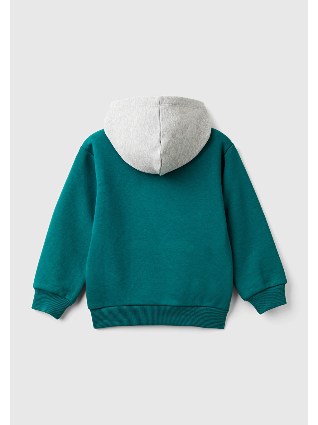 United Colors Of Benetton Koyu Yeşil Erkek Çocuk Çam Yeşili Önü Baskılı Kapüşonu Kontrast Renkli Kanguru Cepli Sweatshirt - 1