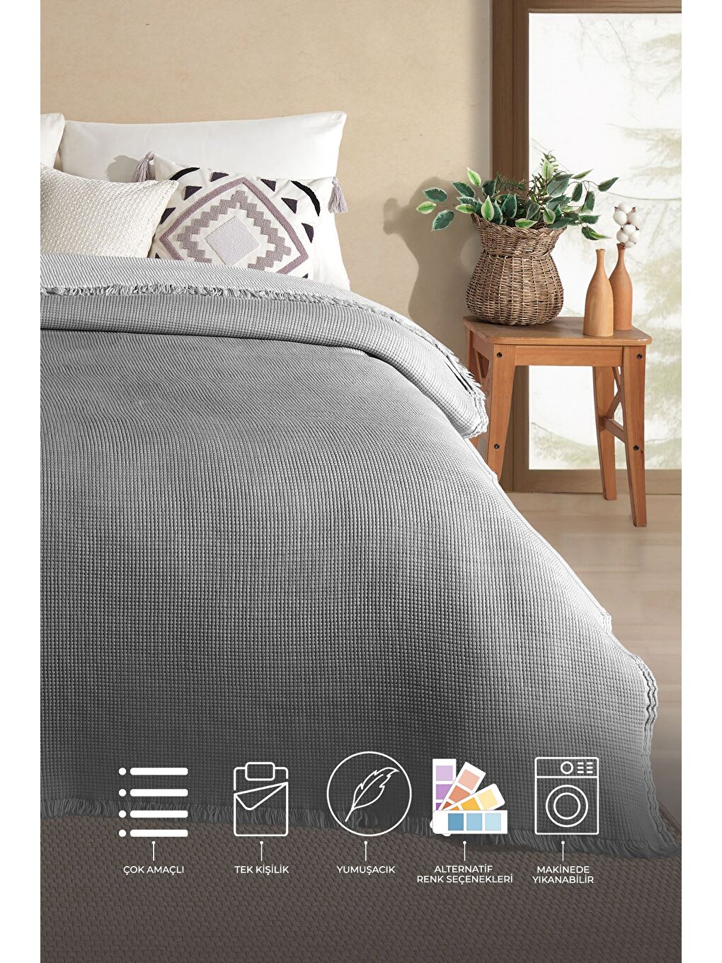 Rubby Müslin Pike Tek Kişilik (160x220 cm) Antrasit-1
