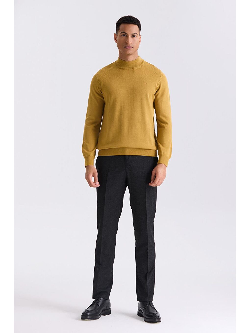 Sarı Hardal Slim Fit Yarım Balıkçı Triko Kazak-1