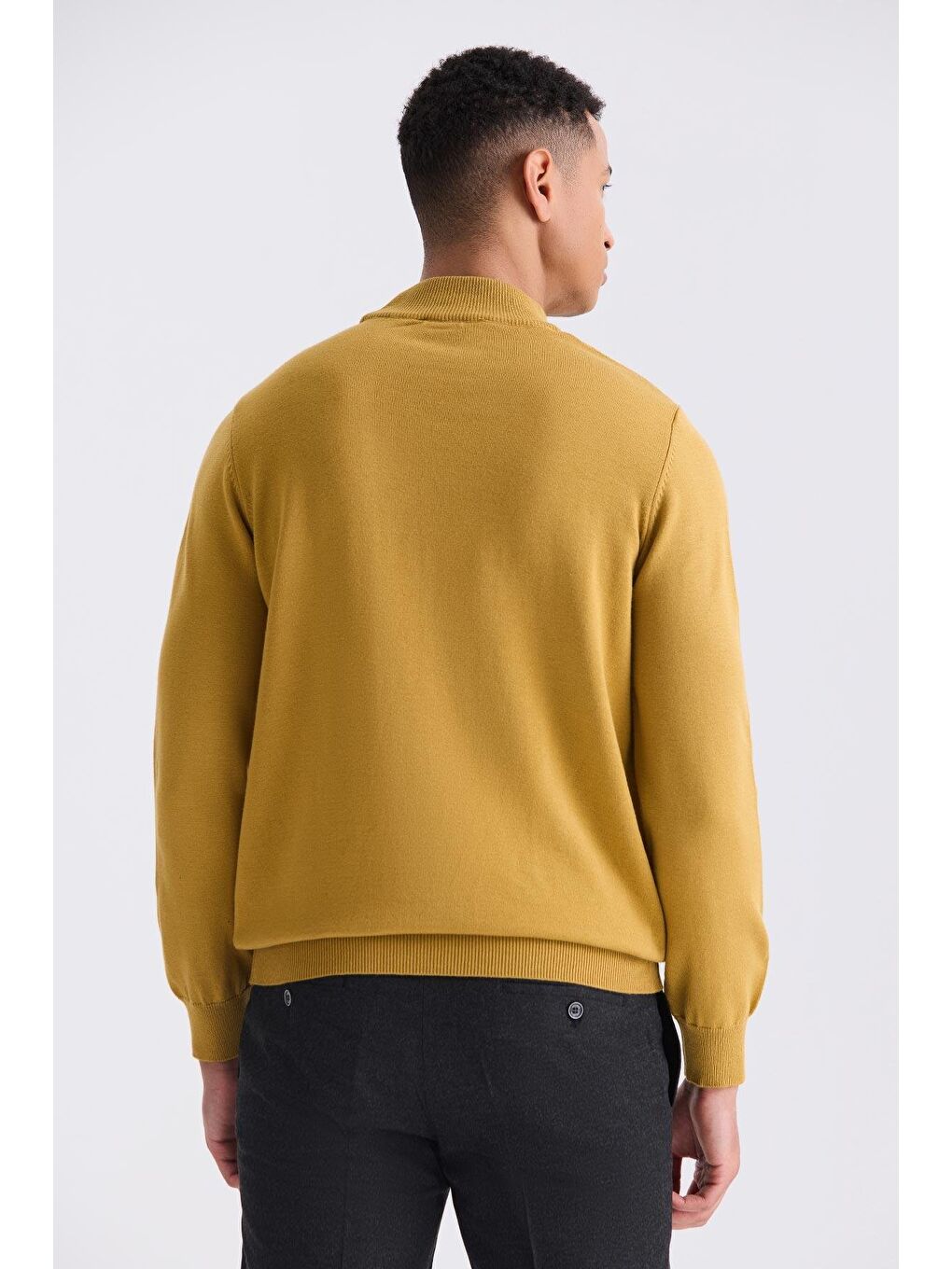 Sarı Hardal Slim Fit Yarım Balıkçı Triko Kazak-3