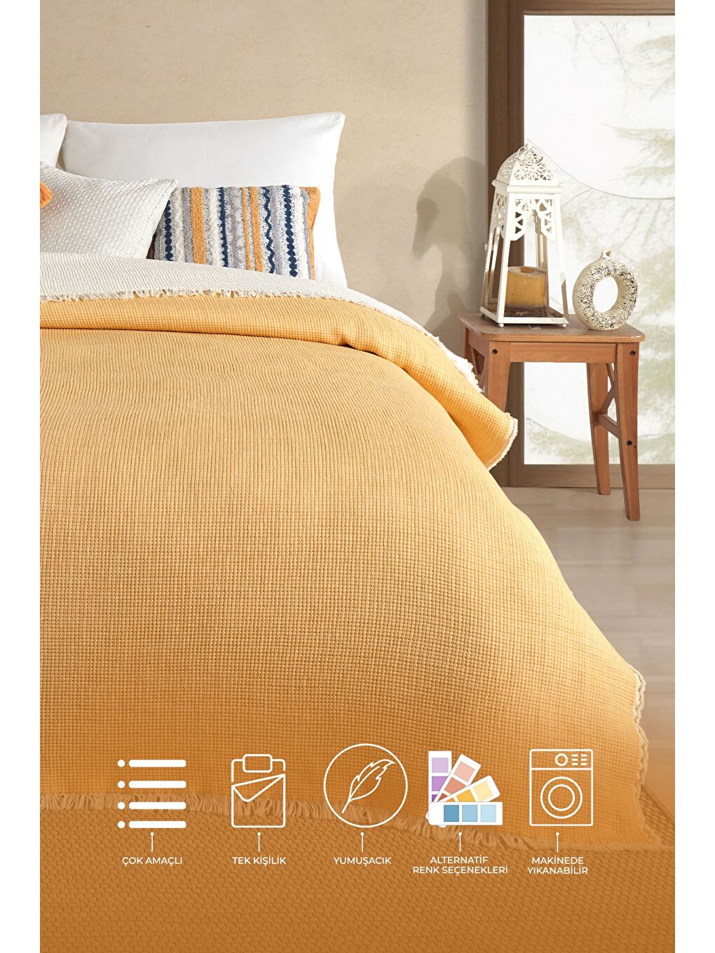 Rubby Müslin Pike Tek Kişilik (160x220 cm) Sarı-1