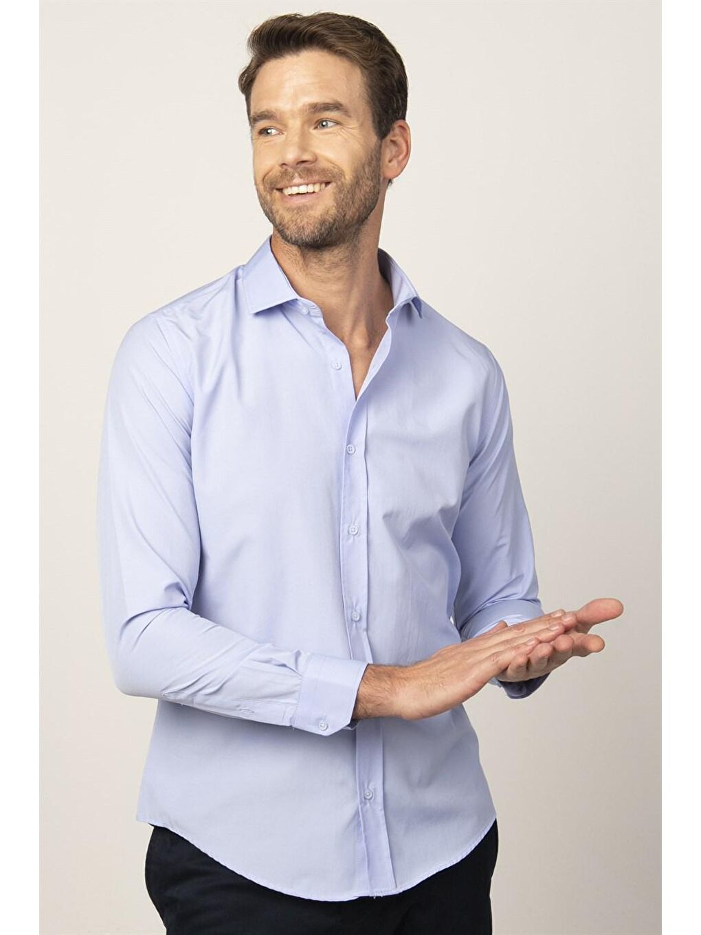 Slim Fit Pamuklu Kolay Ütü Erkek Mavi Gömlek
