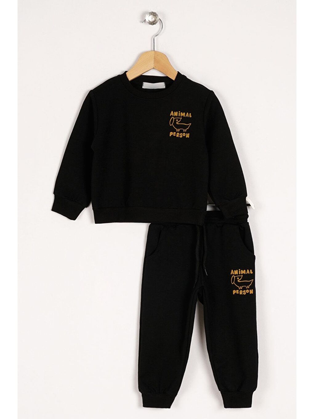 Bisiklet Yaka Uzun Kol Anımal Person Baskılı Siyah Renk Erkek Çocuk Esofman Takım