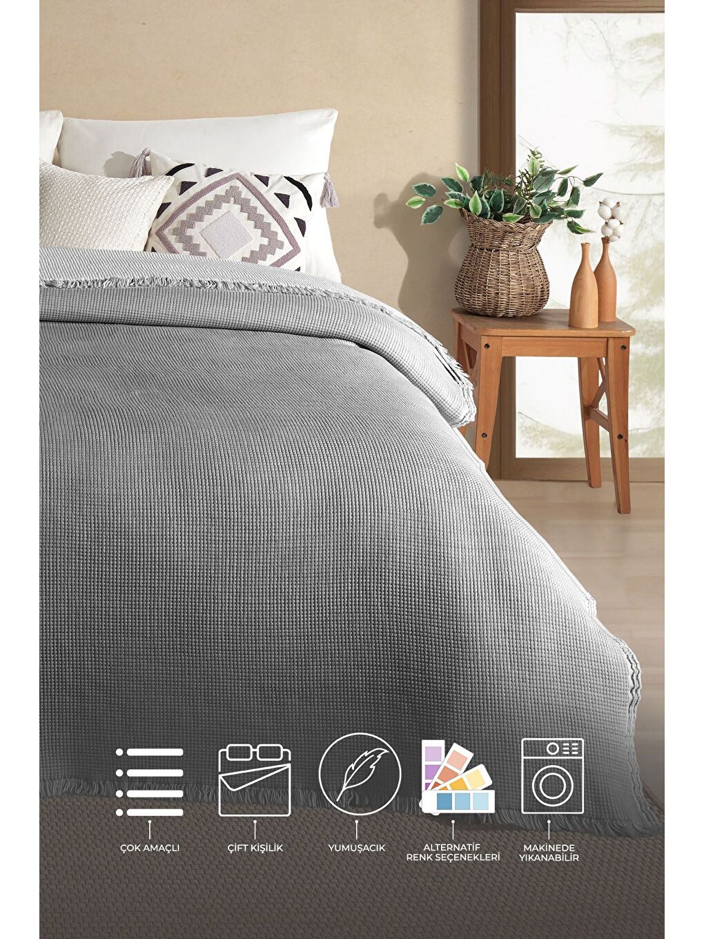 Rubby Müslin Pike Çift Kişilik (210x230 cm) Antrasit-1