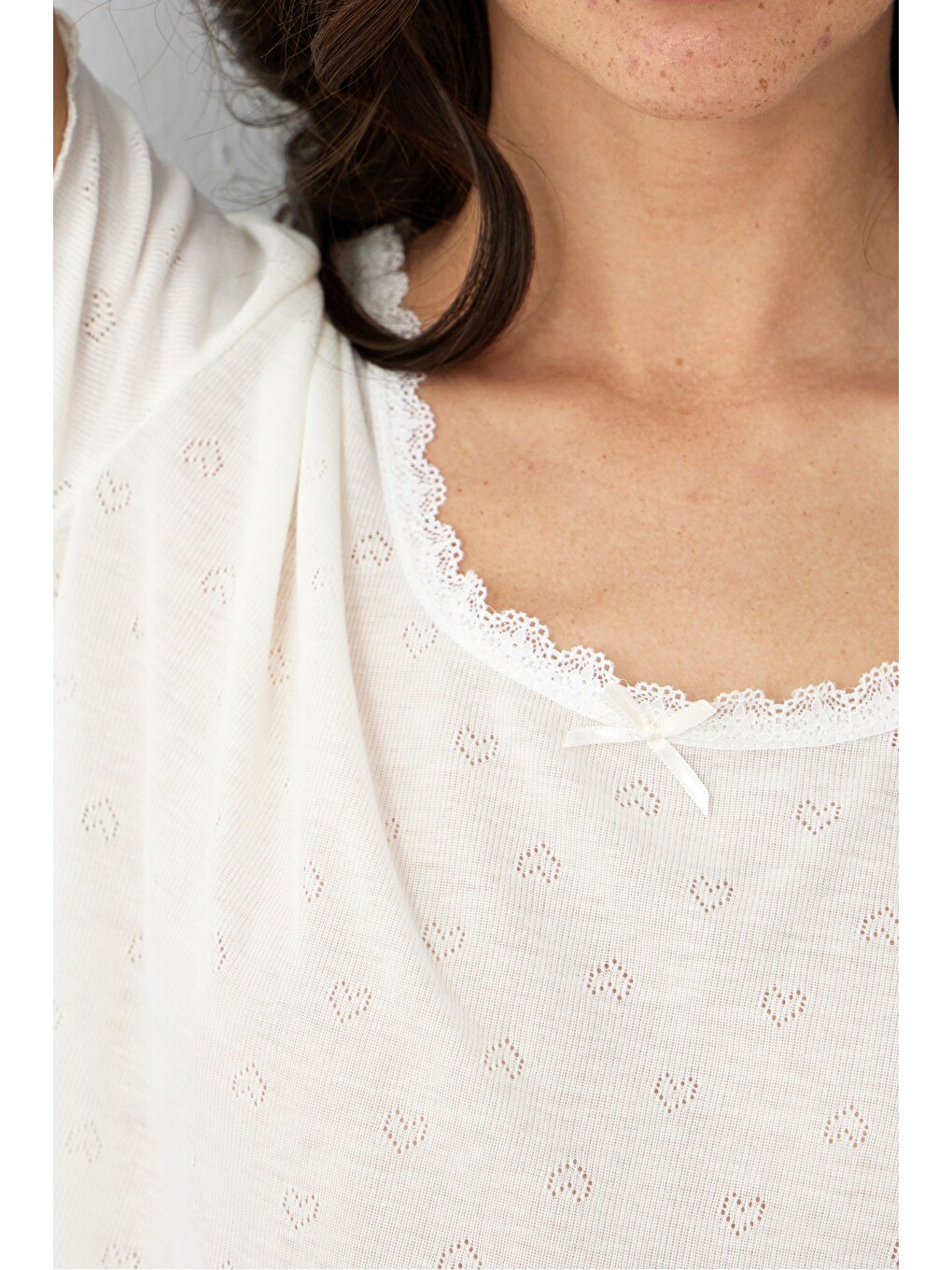 Ekru Pointel Ajurlu/delikli Örme Pijama Takım7893-1