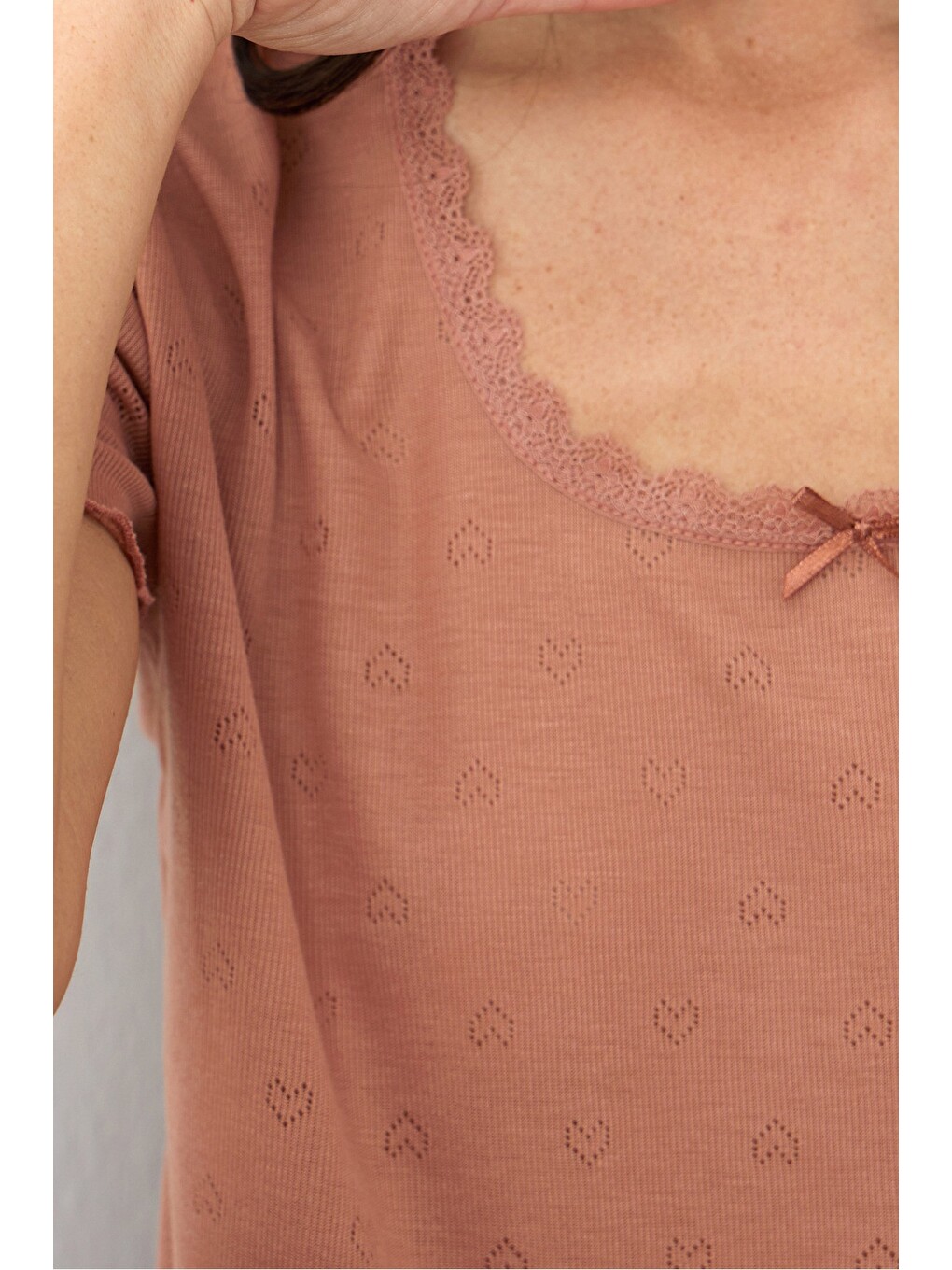 Karışık Pointel Ajurlu/delikli Örme Pijama Takım7893-1