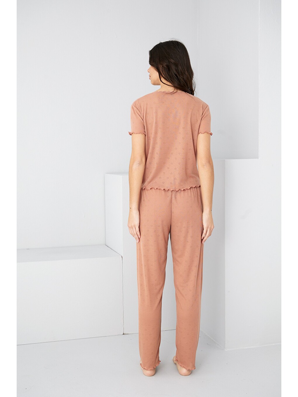Karışık Pointel Ajurlu/delikli Örme Pijama Takım7893-3