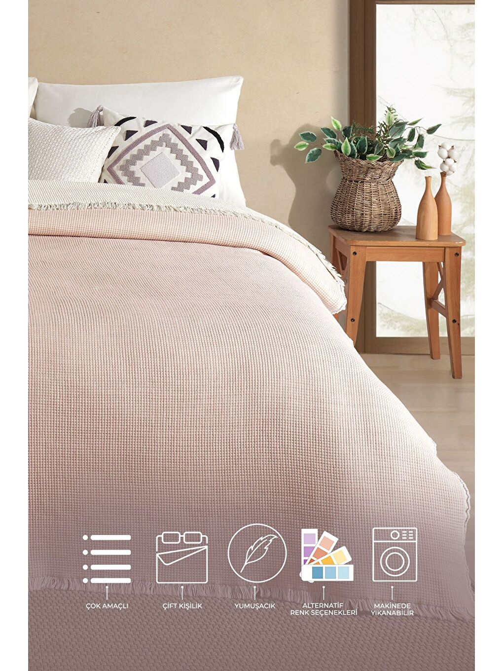 Rubby Müslin Pike Çift Kişilik (210x230 cm) Pembe-1