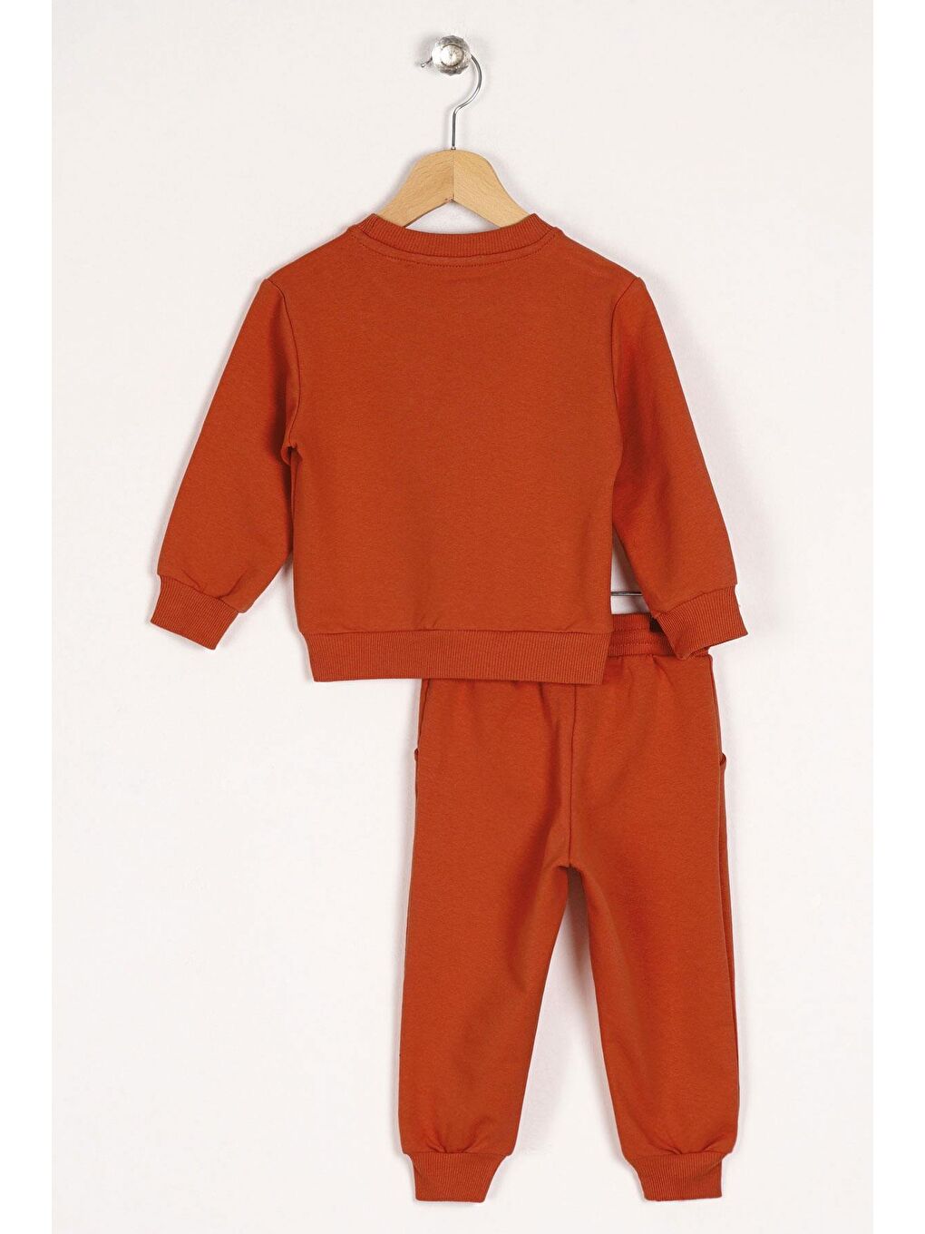 Kahverengi Bisiklet Yaka Uzun Kol Anımal Person Baskılı Kiremit Renk Erkek Çocuk Esofman Takım-1