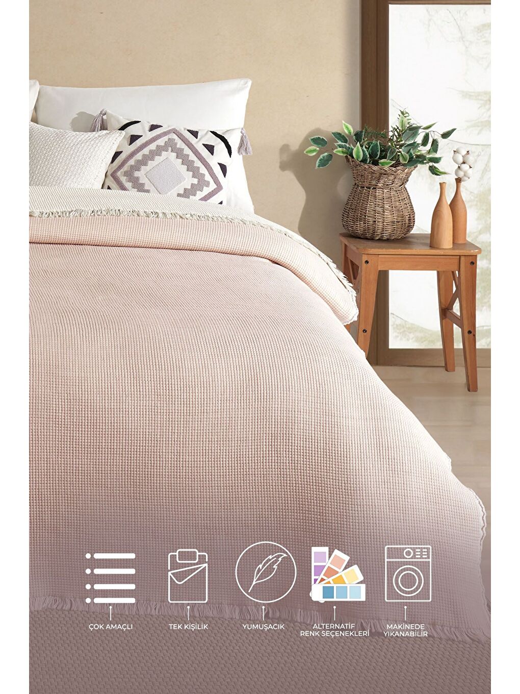 Rubby Müslin Pike Tek Kişilik (160x220 cm) Pembe-1