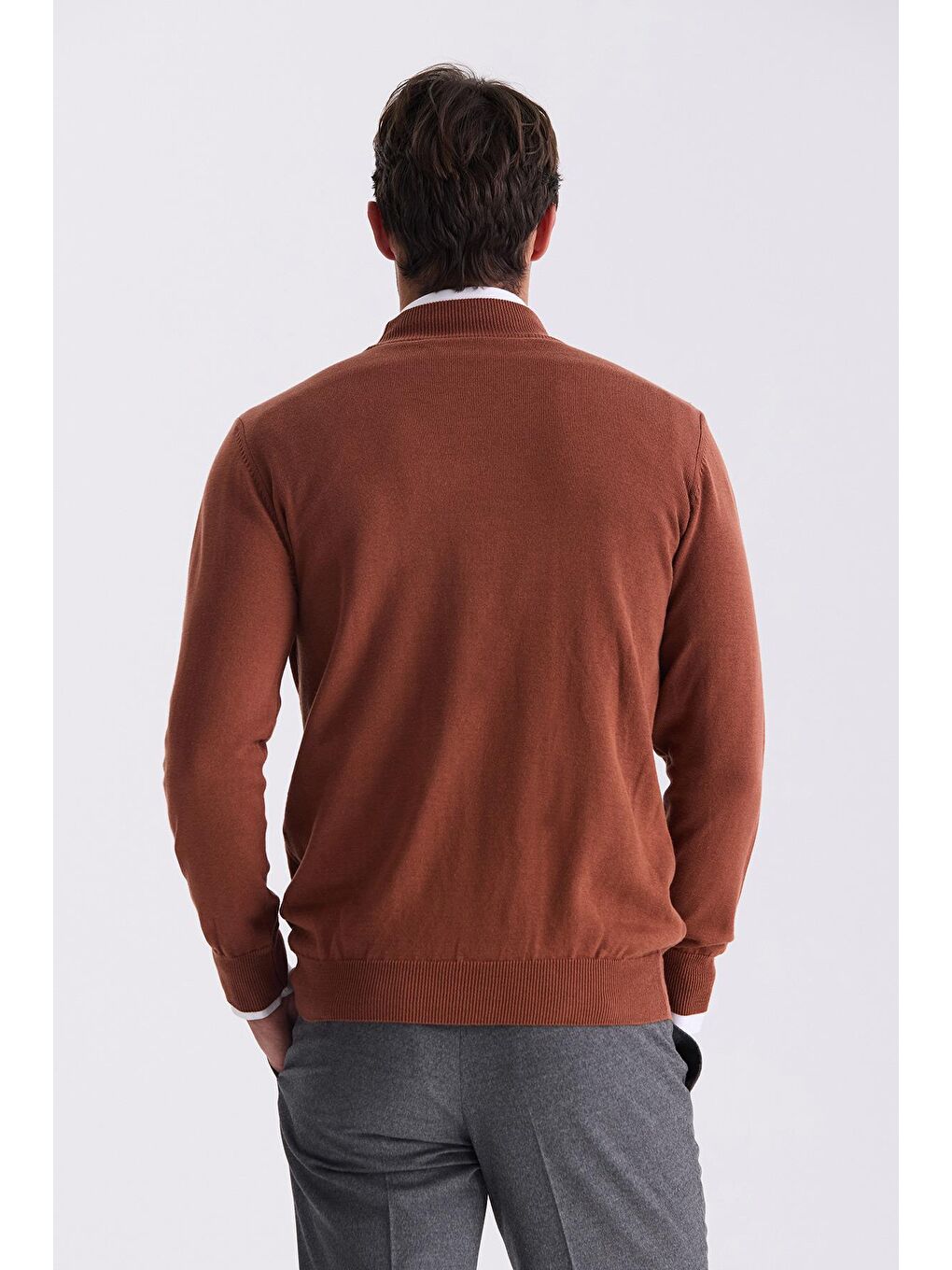 Kahverengi Tarçın Slim Fit Yarım Balıkçı Triko Kazak-3