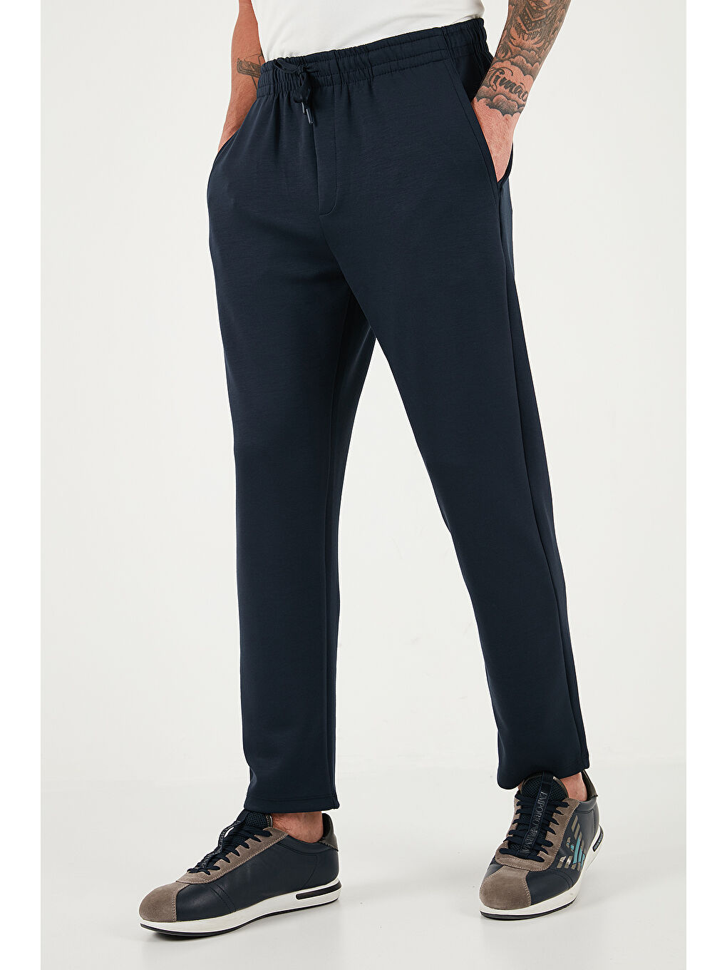 Lacivert Regular Fit Belden Bağlamalı Düz Paça Jogger Pantolon 5908095