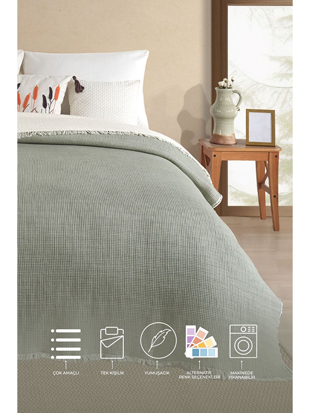 Rubby Müslin Pike Tek Kişilik (160x220 cm) Yeşil-1