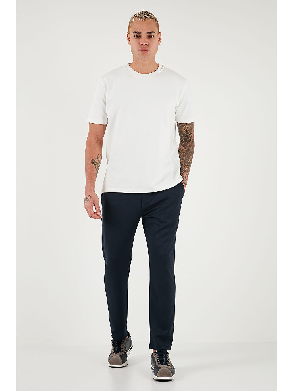 Lacivert Regular Fit Belden Bağlamalı Düz Paça Jogger Pantolon 5908095-1