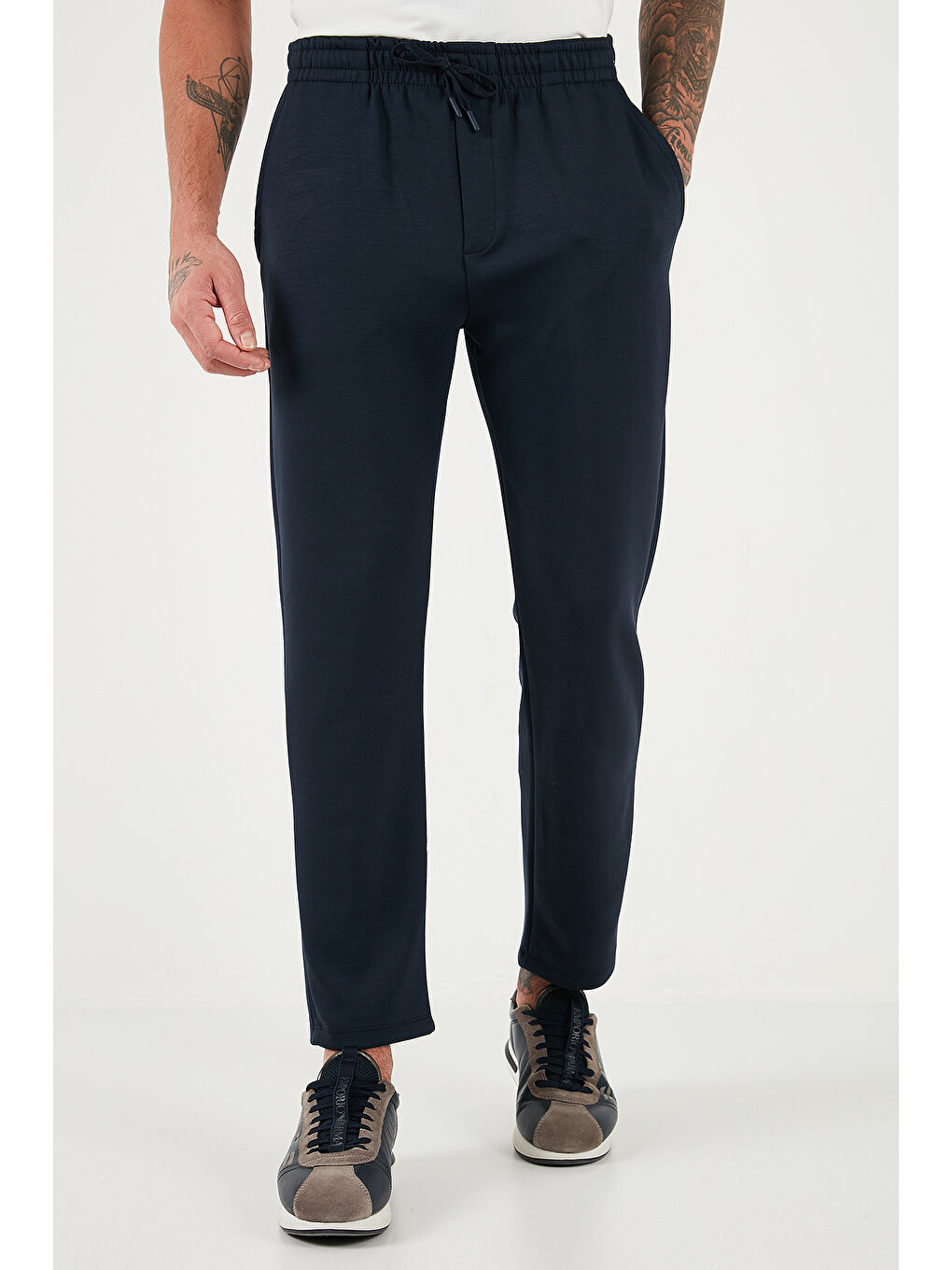 Lacivert Regular Fit Belden Bağlamalı Düz Paça Jogger Pantolon 5908095-2