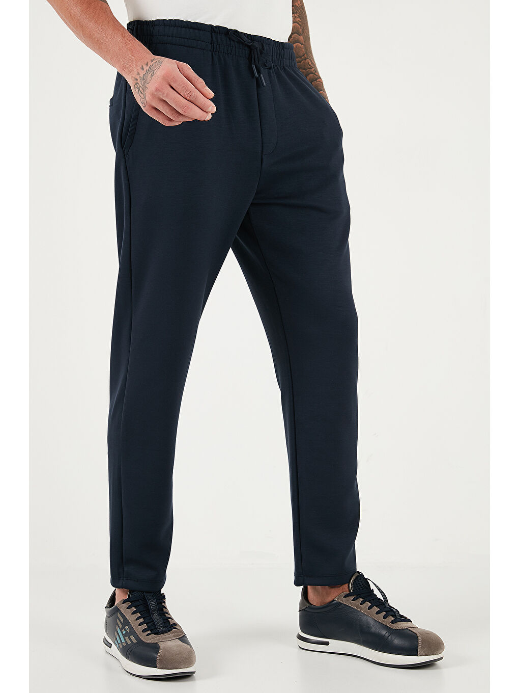 Lacivert Regular Fit Belden Bağlamalı Düz Paça Jogger Pantolon 5908095-3