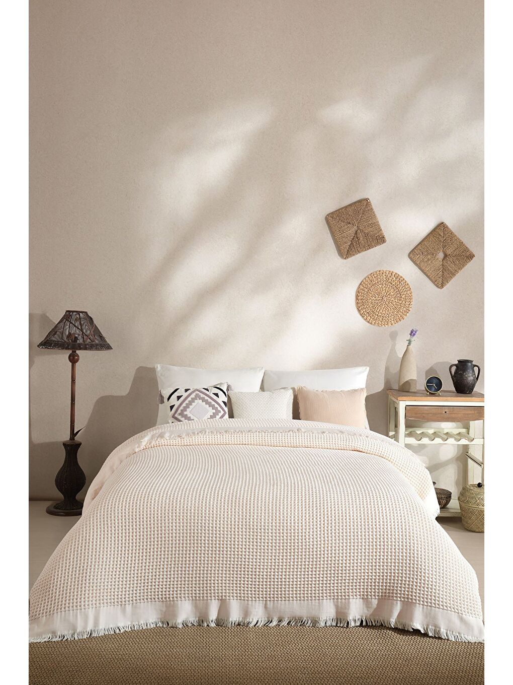 Ekru Ruffle Pike Çift Kişilik (220x240 cm) Krem