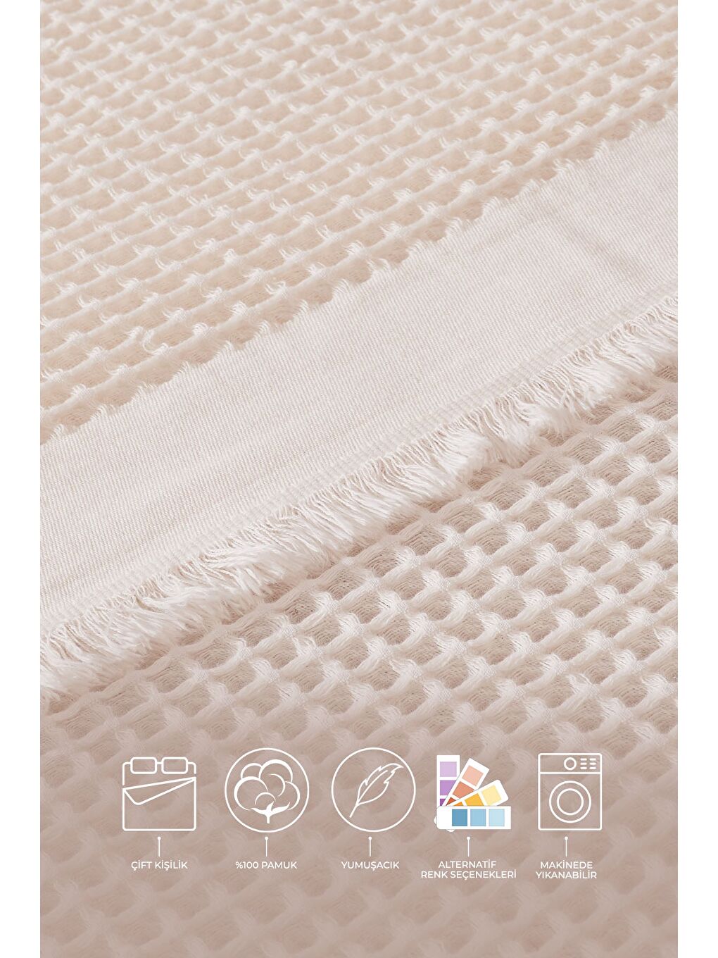 Ekru Ruffle Pike Çift Kişilik (220x240 cm) Krem-1