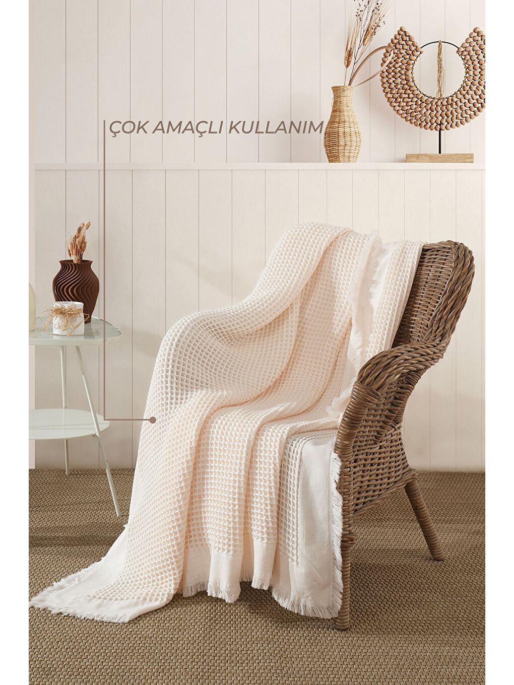 Ekru Ruffle Pike Çift Kişilik (220x240 cm) Krem-2