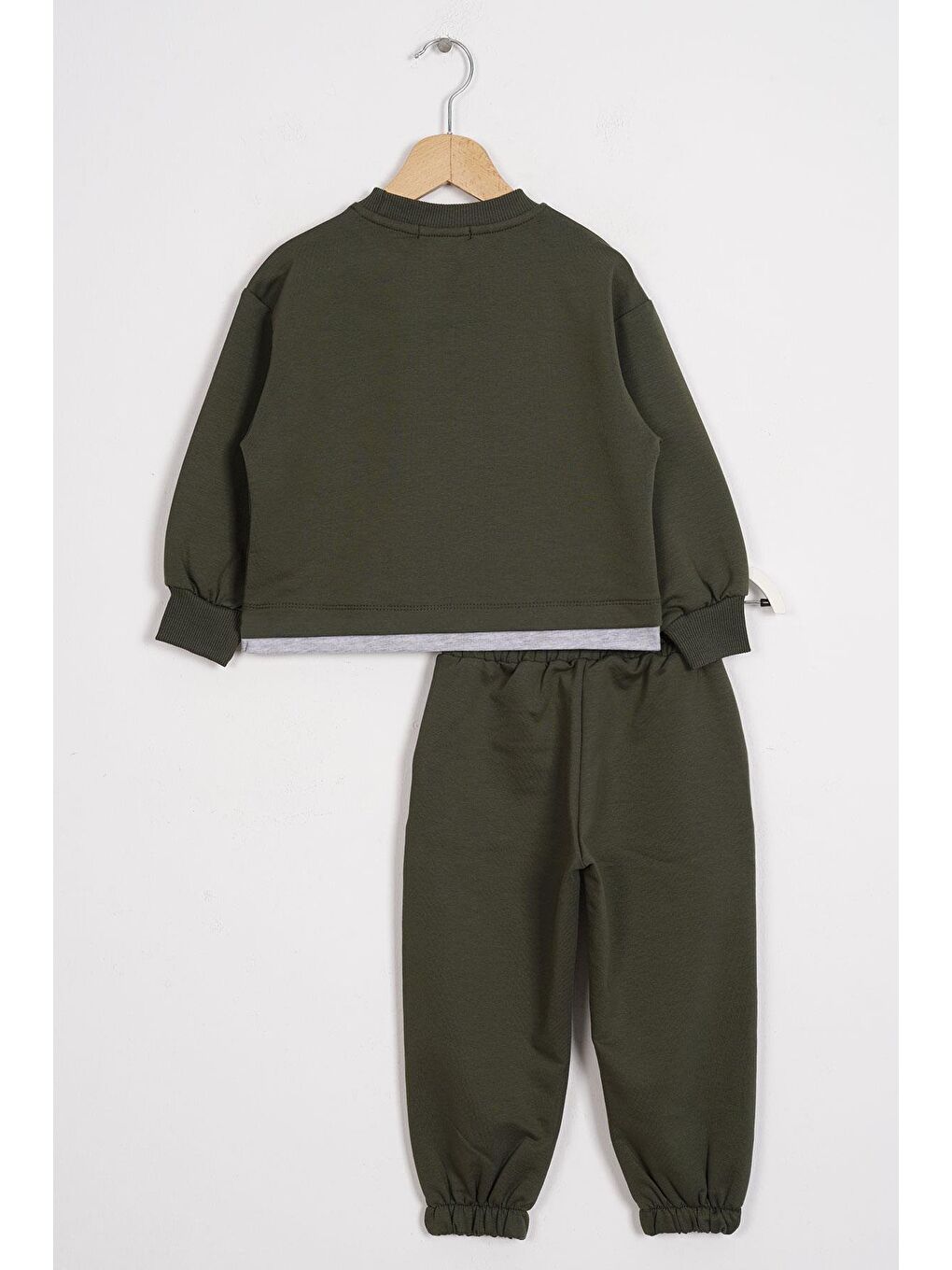 Yazı Baskılı Etek Ucu Garnili Haki Renk Erkek Çocuk Eşofman Takımı-2