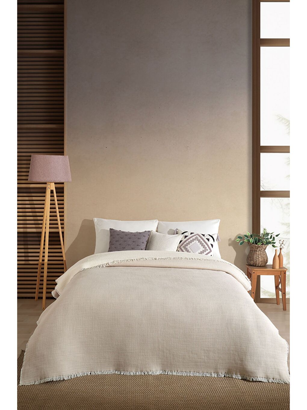 Bej Rubby Müslin Pike Çift Kişilik (210x230 cm) Vizon