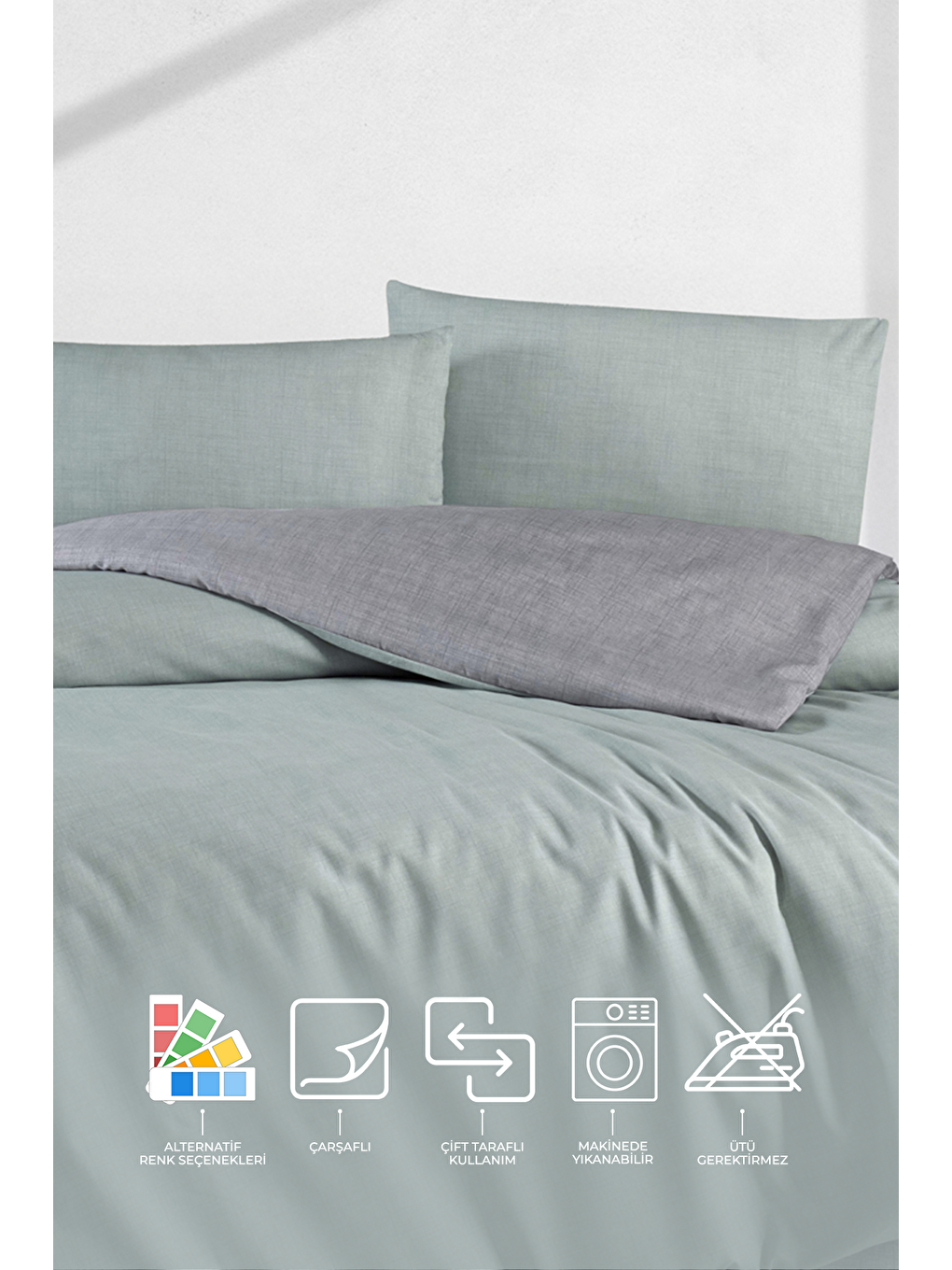 Simple Nevresim Takımı Çift Kişilik (200x220 cm) Yeşil-1