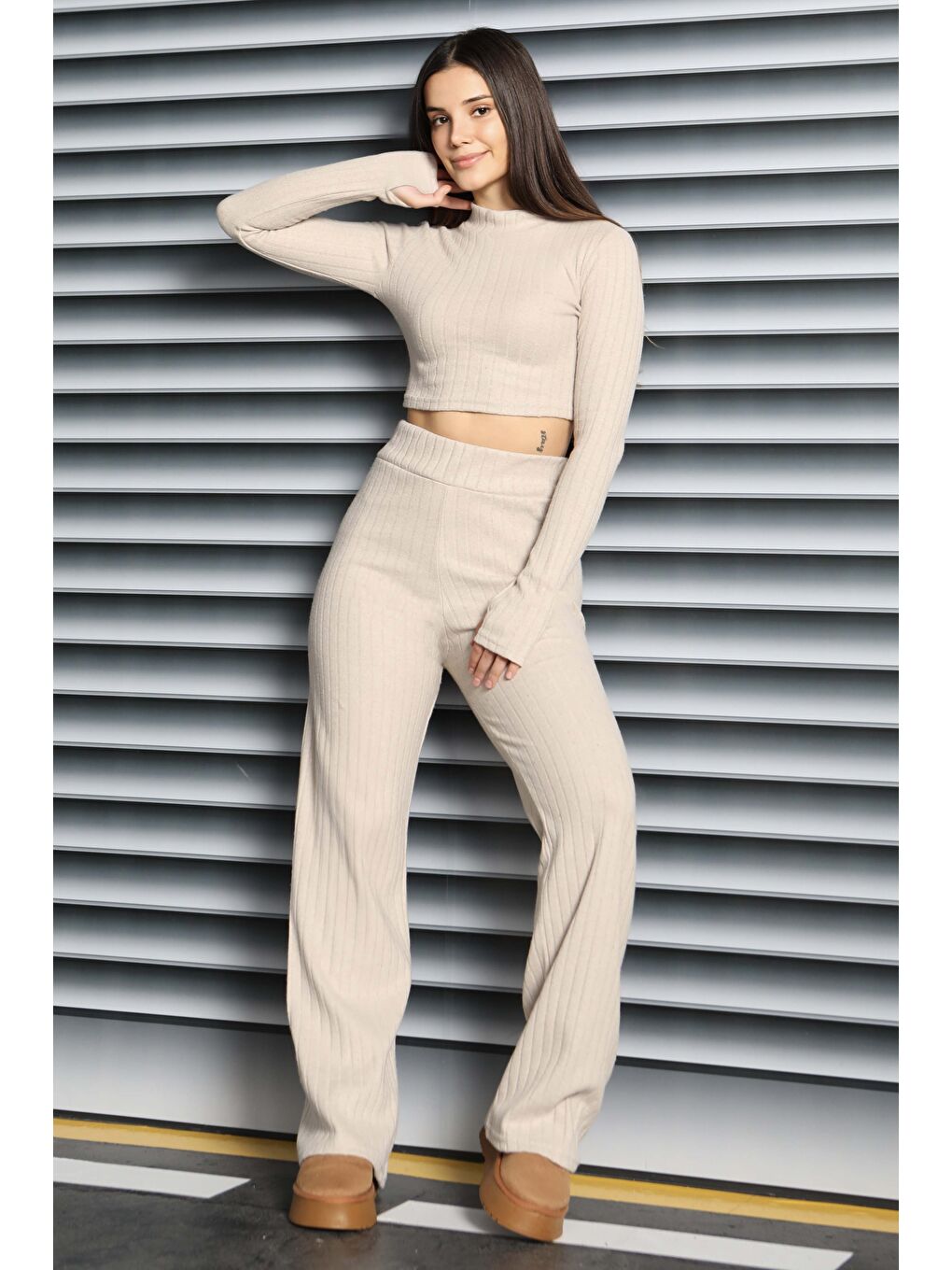 Parmak Geçmeli Kaşkorse İkili Takım Bej - 27820-BEJ-3