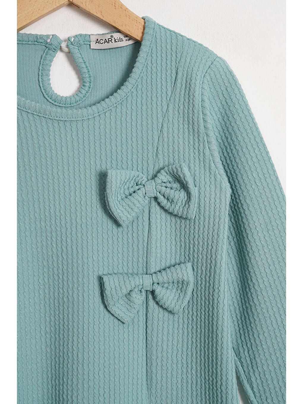 Yeşil Bisiklet Yaka Fiyonk Detaylı Şapka Aksesuarlı Çağla Renk Kız Çocuk Elbise-1