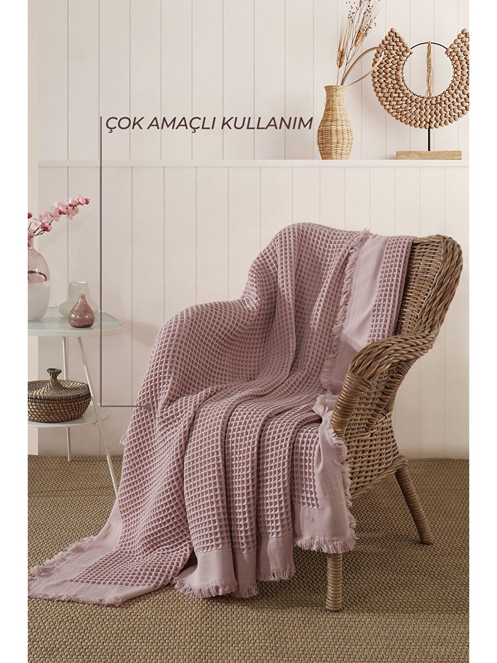 Pembe Ruffle Pike Çift Kişilik (220x240 cm) Pudra-2