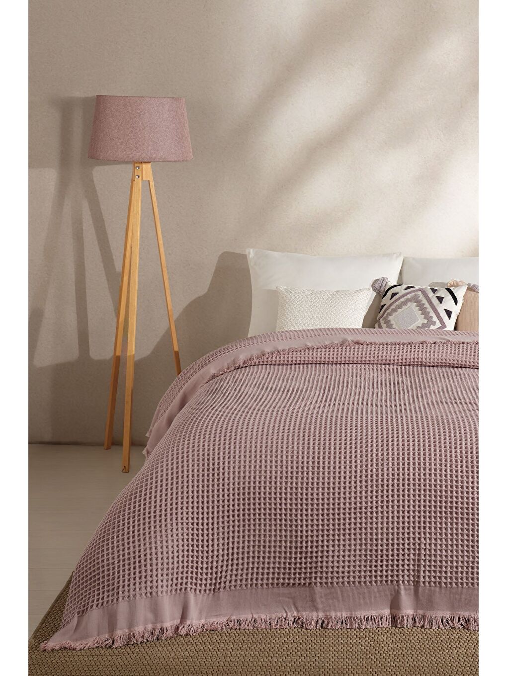 Pembe Ruffle Pike Çift Kişilik (220x240 cm) Pudra-3