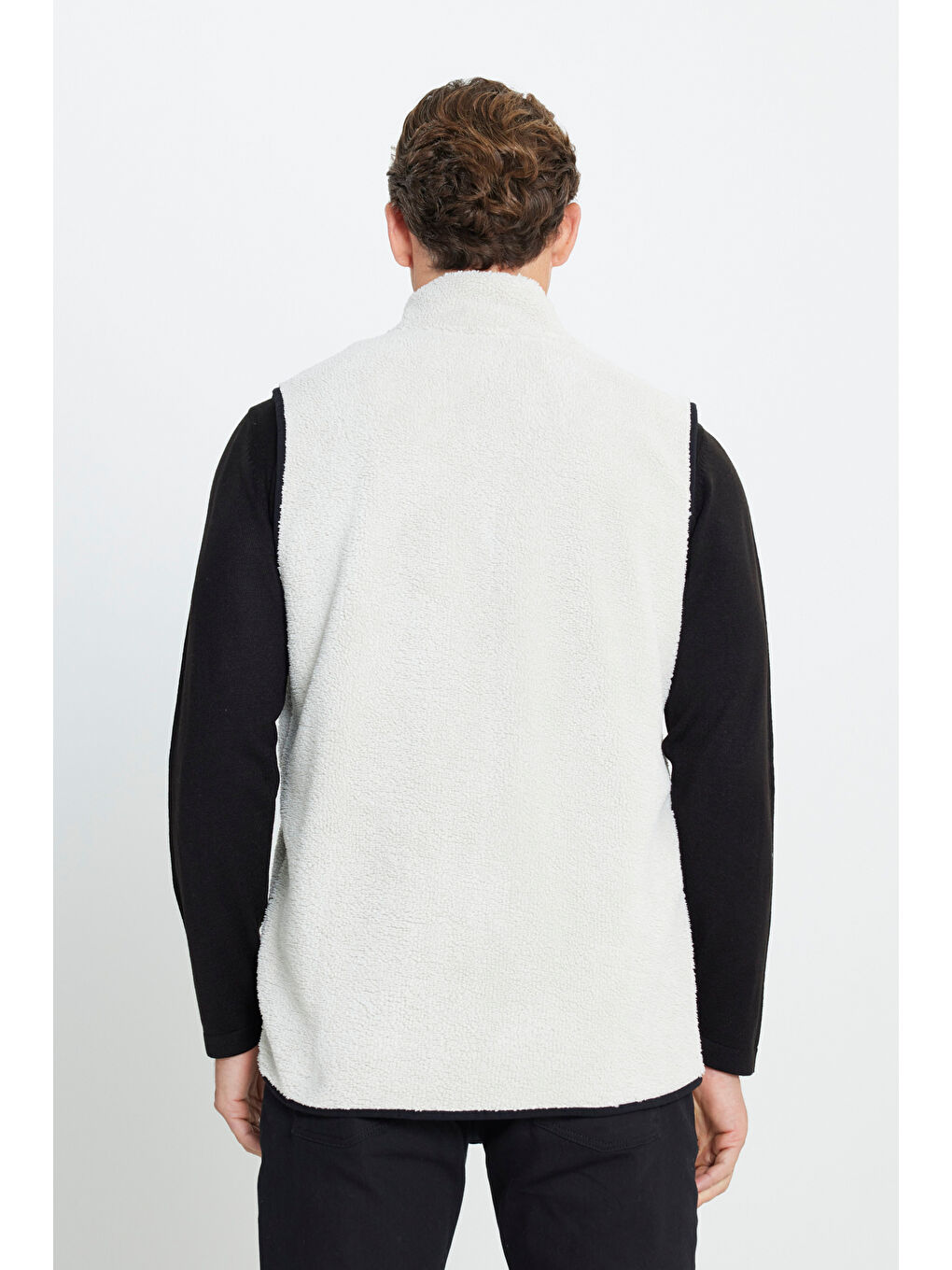 Erkek Bej Standart Fit Normal Kesim Dik Yaka Polar Yelek-4