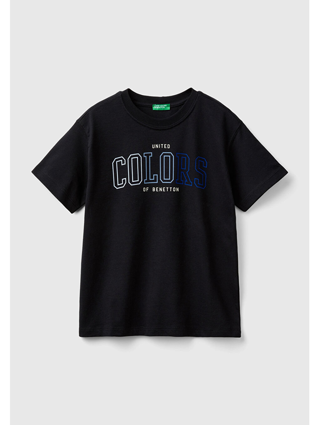 United Colors Of Benetton Siyah Erkek Çocuk Siyah Önü Çok Renkli Logo Baskılı Bisiklet Yaka Kısa Kollu T-Shirt