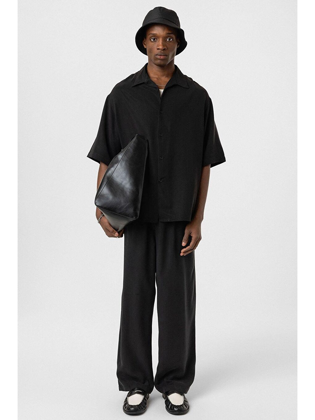 Oversize Lyocell Kumaş Gömlek Siyah