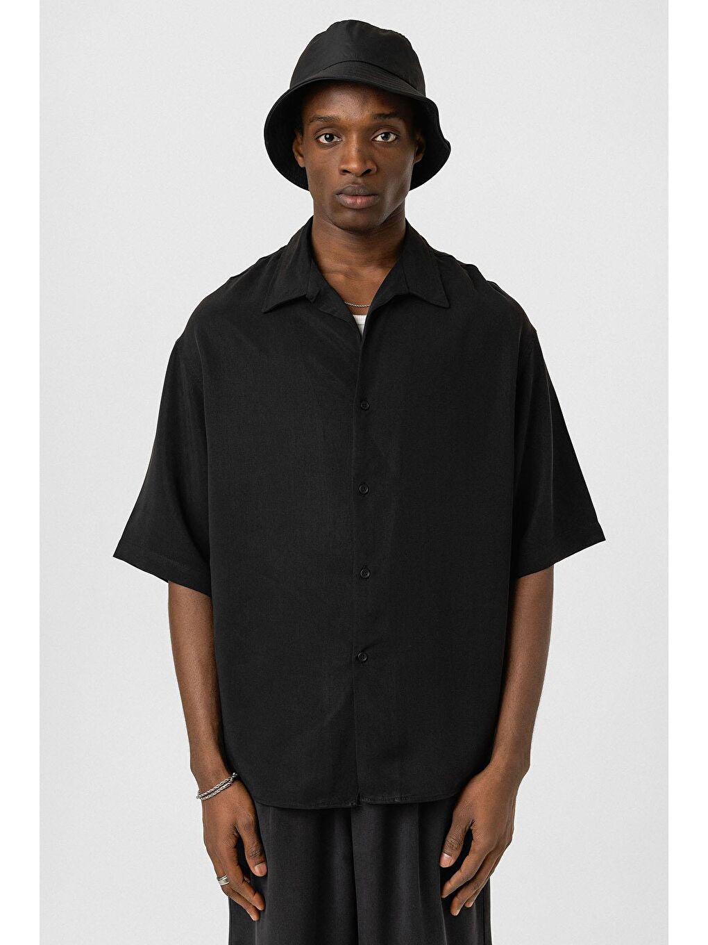 Oversize Lyocell Kumaş Gömlek Siyah-2