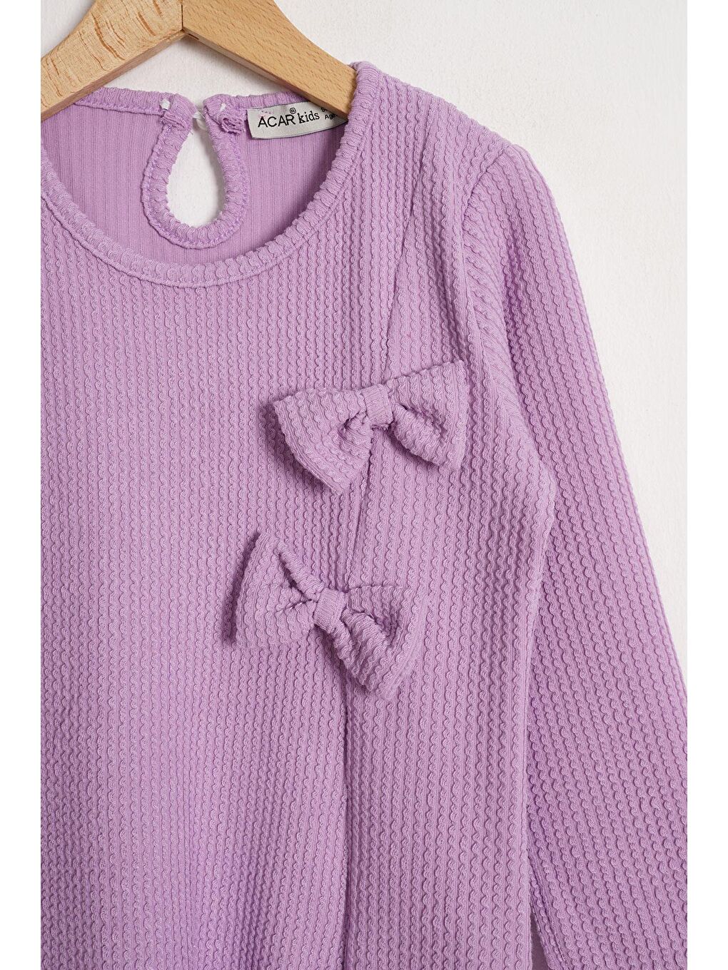 Bisiklet Yaka Fiyonk Detaylı Şapka Aksesuarlı Lila Renk Kız Çocuk Elbise-1