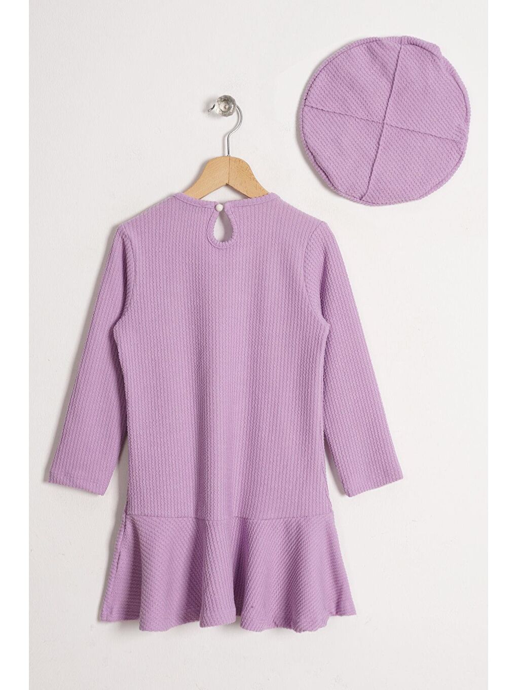 Bisiklet Yaka Fiyonk Detaylı Şapka Aksesuarlı Lila Renk Kız Çocuk Elbise-2