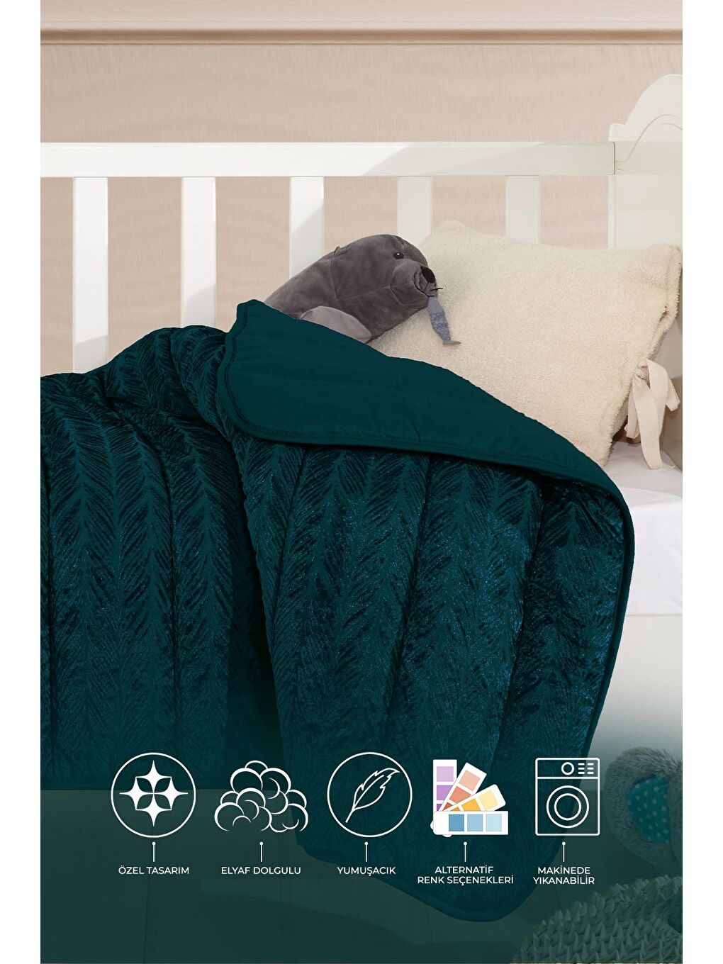 Velvet Bebek Yorgan (150x100 cm) Zümrüt Yeşili-1