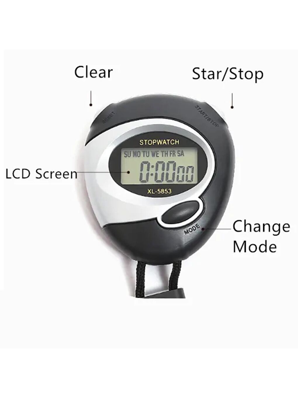 Siyah XL-5853 Dijital Profesyonel Kuvars Kronometre-3