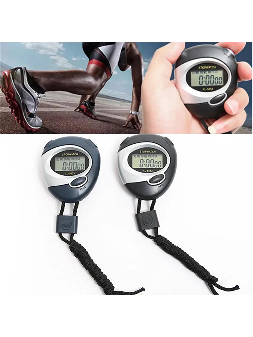 Siyah XL-5853 Dijital Profesyonel Kuvars Kronometre-4