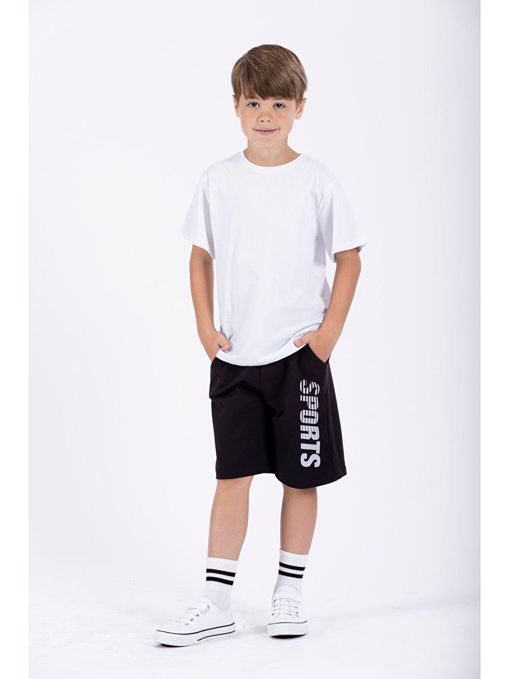 Sports Baskılı Siyah Renk Erkek Çocuk Kapri